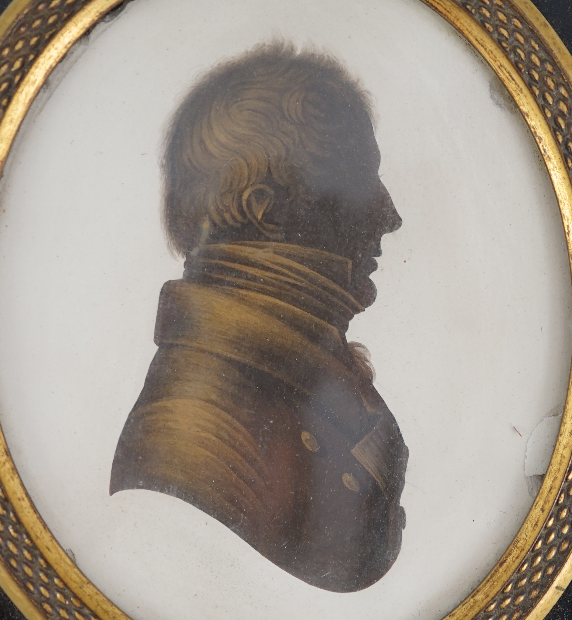 John Miers (1756-1821), Silhouettes of a lady and gentleman, painted and bronzed plaster (2), 8.1 x 6.3cm.